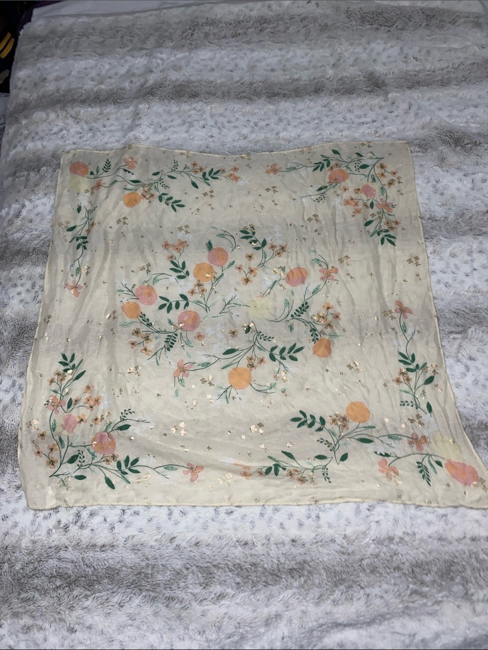 LC Lauren Conrad Cream Floral Throw with Peach and Green Accents